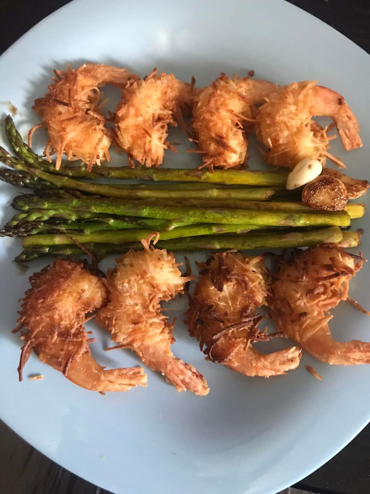 Coconut shrimp with asparagus — Baja coastal cuisine by Chef Alex